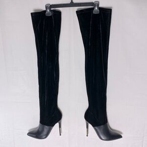 Amalie Black Velevty Pull On Thigh High Skinny Heel Boots 8